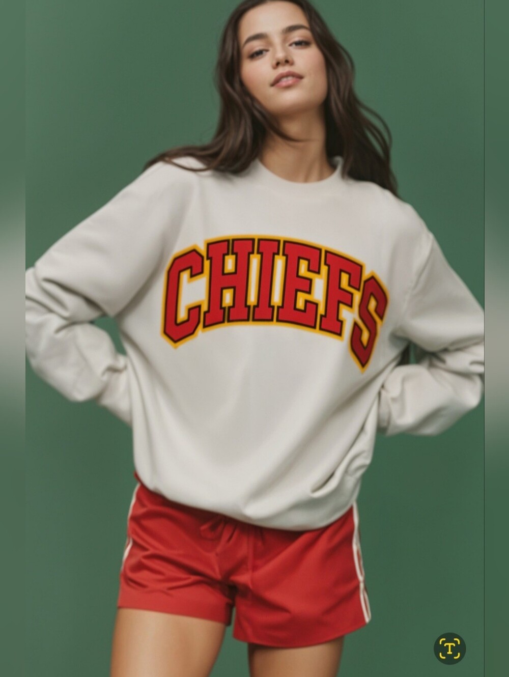 Abercrombie & Fitch CHIEFS Cream Graphic Sweatshirt -Oversized Cozy Pullover